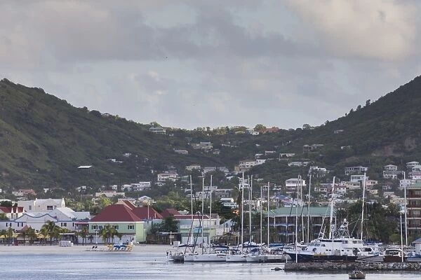 Marina and waterfront at dawn, Philipsburg, St. Maarten (St. Martin), West Indies, Caribbean, Central America