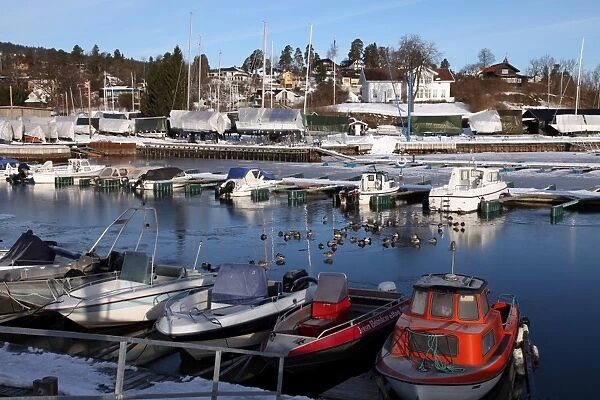 Marina in winter, Asker, Oslofjord, Norway, Scandinavia, Europe