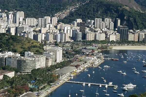The marinas of Enseada de Botafogo and high rise buildings, seen from Sugarloaf