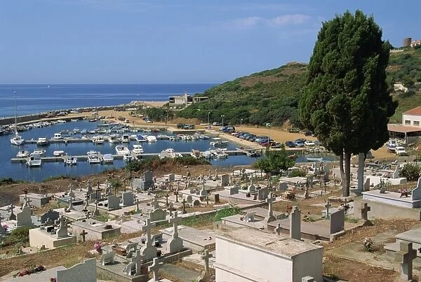 Marine churchyard, Cargese, island of Corsica, France, Mediterranean, Europe
