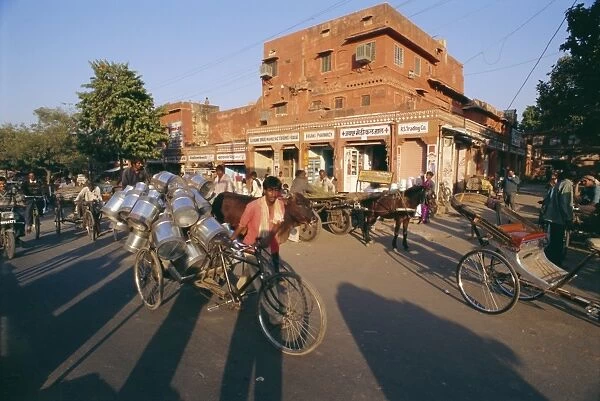 Market area with rickshaws