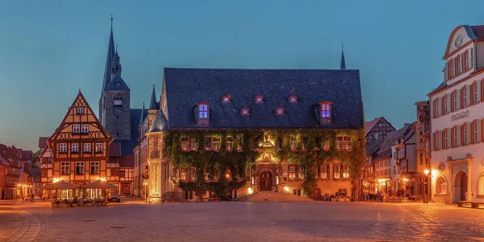 Framed Print : Market Place with St. Benedikti Church and Town Hall in the evening, Quedlinburg, Harz, Saxony-Anhalt, Germany, Europe Framed Print : Market Place with St. Benedikti Church and Town Hall in the evening, Quedlinburg, Harz, Saxony-Anhalt, Germany, Europe