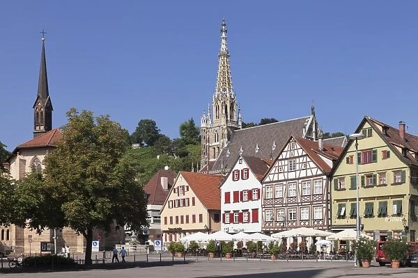 Market place with St. Paul Minster and Frauenkirche church, Esslingen, Baden-Wurttemberg