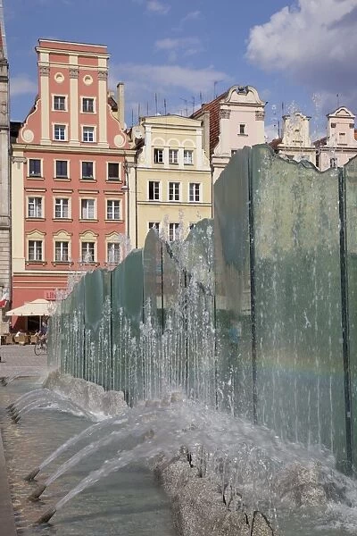 Market Square architecture and fountain, Old Town, Wroclaw, Silesia, Poland, Europe