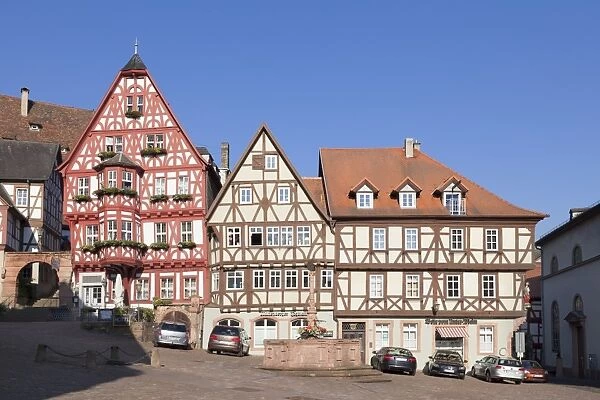 Market Square with half-timbered houses, old town of Miltenberg, Franconia, Bavaria