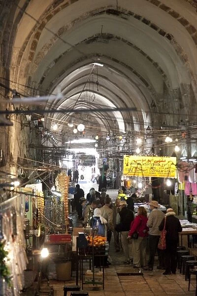 Marketplace in covered alleyway in the Arab sector, Old City, Jerusalem