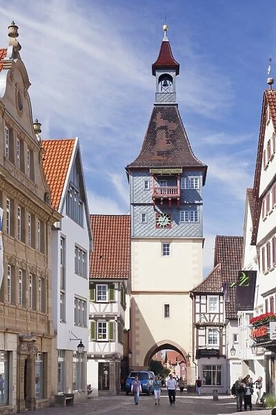 Marktstrasse Street with Schwaikhaimer Torturm Tower, Winnenden, Rems-Murr District, Baden Wurttemberg, Germany, Europe