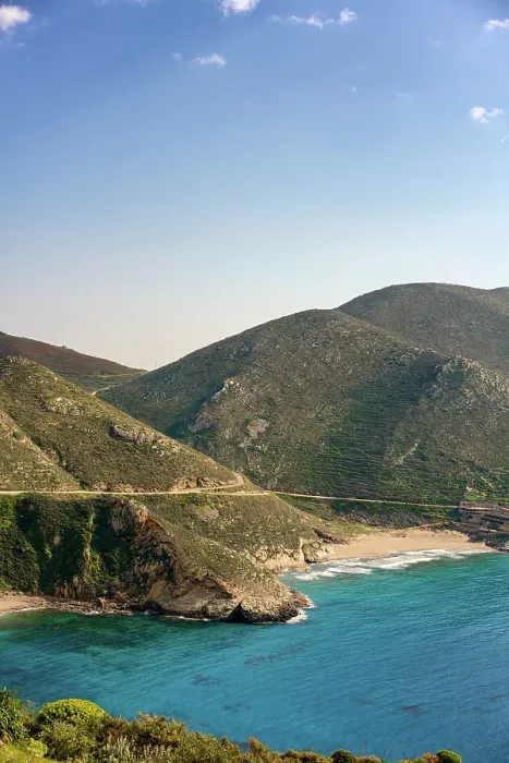 Framed Print : Marmari beach with turquoise sea water in Mani Peninsula, Peloponnese, Greece Framed Print : Marmari beach with turquoise sea water in Mani Peninsula, Peloponnese, Greece