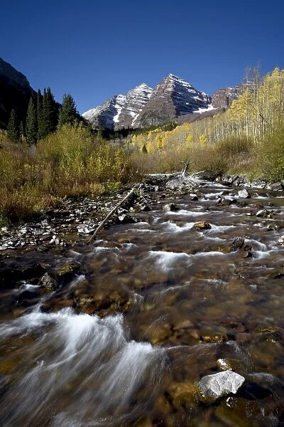Maroon Bells and Maroon Creek with fall colors