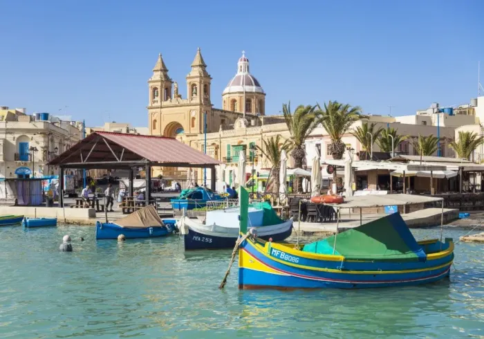 Framed Print : Marsaxlokk Harbour, Our Lady of Pompeii Church and traditional fishing boats, Marsaxlokk, Malta, Mediterranean, Europe Framed Print : Marsaxlokk Harbour, Our Lady of Pompeii Church and traditional fishing boats, Marsaxlokk, Malta, Mediterranean, Europe