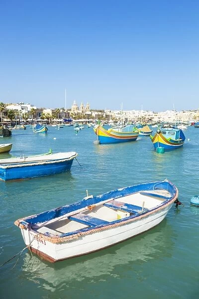 Marsaxlokk Harbour and traditional fishing boats, Marsaxlokk, Malta, Mediterranean, Europe