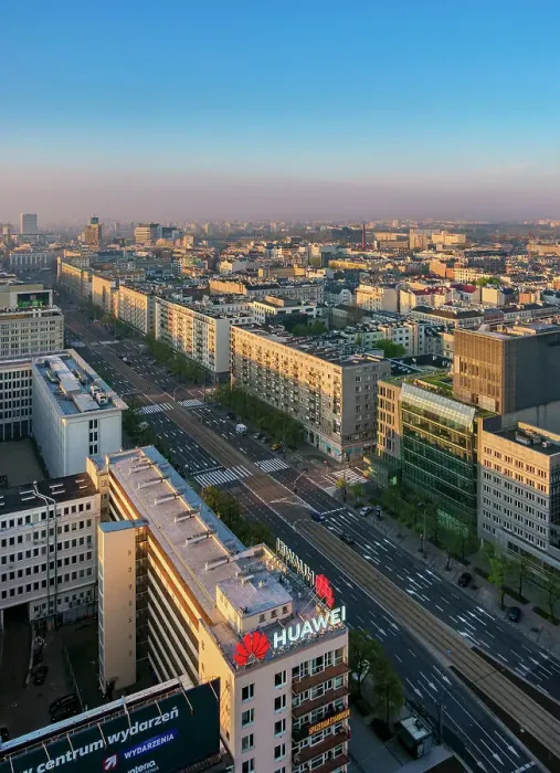 Framed Print : Marszalkowska Street and City Centre Skyline at sunrise, elevated view, Warsaw, Masovian Voivodeship, Poland, Europe Framed Print : Marszalkowska Street and City Centre Skyline at sunrise, elevated view, Warsaw, Masovian Voivodeship, Poland, Europe