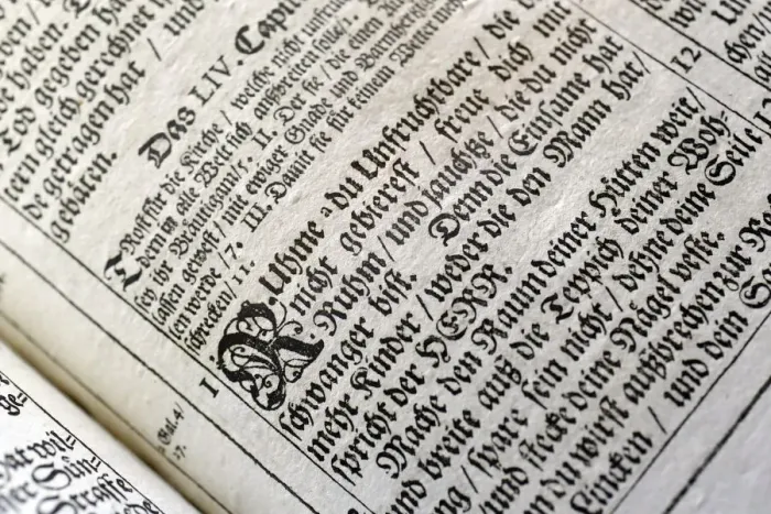 Framed Print : Martin Luther Bible, printed in 1698 in Frankfurt-am-Main, Strasbourg, Alsace, France Framed Print : Martin Luther Bible, printed in 1698 in Frankfurt-am-Main, Strasbourg, Alsace, France