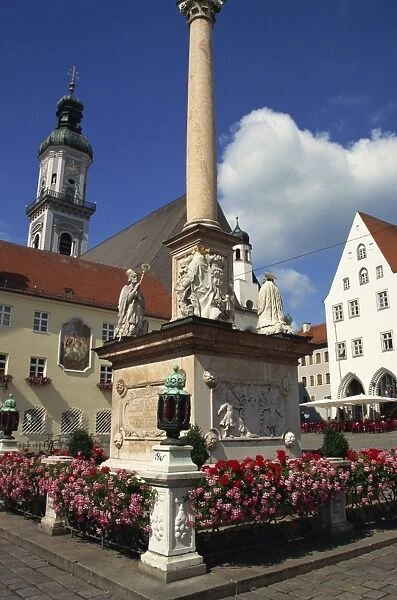 Marys column with four patrons of the town, Freising, Bavaria, Germany, Europe