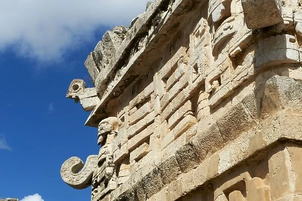 Mask of Chac Mool, god of the rain, on the church in the ancient mayan ruins of Chichen Itza