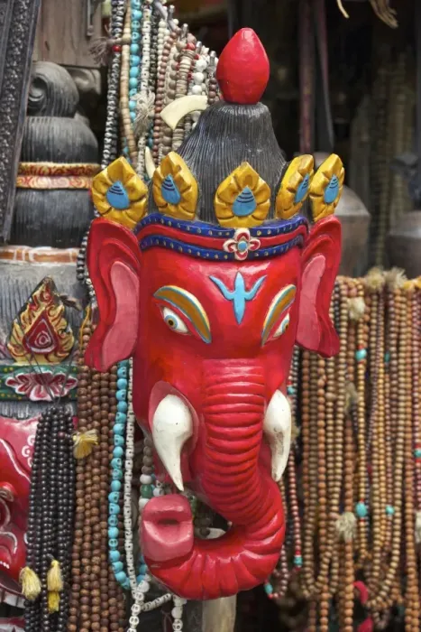 Framed Print : Mask of Ganesha, a Hindu god, on sale at Swayambhunath Stupa (Monkey Temple), Kathmandu, Nepal, Asia Framed Print : Mask of Ganesha, a Hindu god, on sale at Swayambhunath Stupa (Monkey Temple), Kathmandu, Nepal, Asia