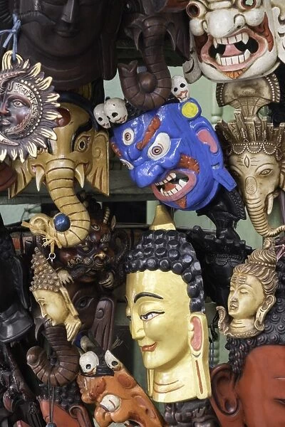 Masks on sale in a shop in Kathmandu, Nepal, Asia