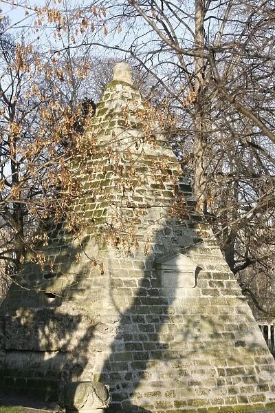 Masonic symbol of a pyramid in Parc Monceau, Paris, Ile de France, France, Europe