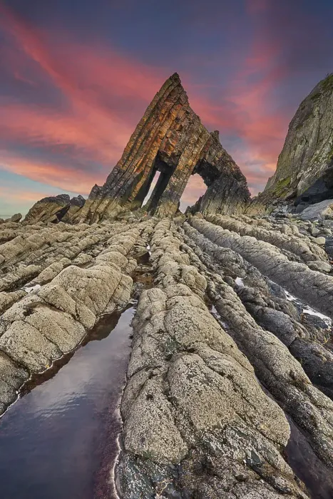 Framed Print : The massive triangle of Blackchurch Rock, on the north coast of Devon, near Clovelly, Devon, England, United Kingdom, Europe Framed Print : The massive triangle of Blackchurch Rock, on the north coast of Devon, near Clovelly, Devon, England, United Kingdom, Europe