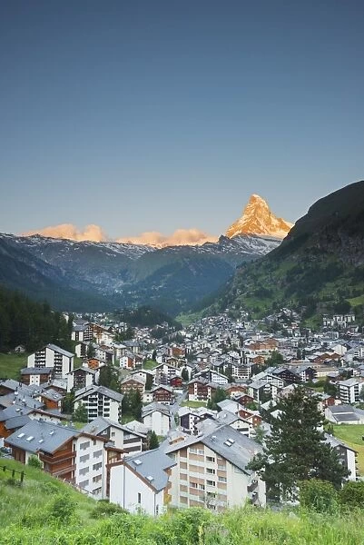 The Matterhorn, 4478m, and Zermatt, Valais, Swiss Alps, Switzerland, Europe