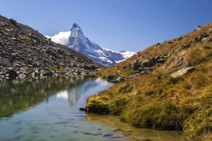 Framed Print : The Matterhorn at dawn seen from Stellisee, Zermatt, Canton of Valais, Pennine Alps Framed Print : The Matterhorn at dawn seen from Stellisee, Zermatt, Canton of Valais, Pennine Alps