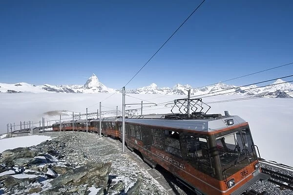 Matterhorn and Gornergrat cog wheel railway, Goronergrat Peak, Switzerland, Europe