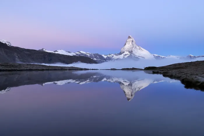 Framed Print : Matterhorn reflected in Lake Stellisee at dusk, Valais Alps, Canton of Valais, Switzerland Framed Print : Matterhorn reflected in Lake Stellisee at dusk, Valais Alps, Canton of Valais, Switzerland