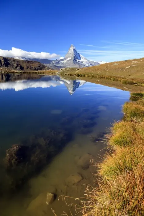 Framed Print : The Matterhorn reflected in Stellisee, Zermatt, Canton of Valais, Pennine Alps, Swiss Alps Framed Print : The Matterhorn reflected in Stellisee, Zermatt, Canton of Valais, Pennine Alps, Swiss Alps