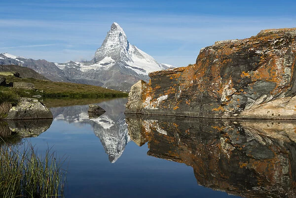 The Matterhorn reflected in Stellisee lake in the Swiss Alps, Switzerland, Europe