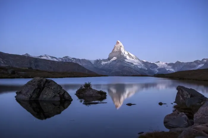 Framed Print : The Matterhorn reflected in Stellisee at sunrise, Zermatt, Canton of Valais, Pennine Alps Framed Print : The Matterhorn reflected in Stellisee at sunrise, Zermatt, Canton of Valais, Pennine Alps