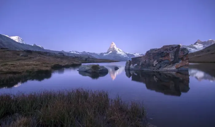 Framed Print : The Matterhorn reflected in Stellisee at sunrise, Zermatt, Canton of Valais, Pennine Alps Framed Print : The Matterhorn reflected in Stellisee at sunrise, Zermatt, Canton of Valais, Pennine Alps