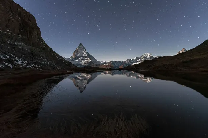 Framed Print : Matterhorn reflection in Riffelsee lake in a starry night, Gornergrat, Zermatt, canton of Valais, Swiss Alps, Switzerland, Europe Framed Print : Matterhorn reflection in Riffelsee lake in a starry night, Gornergrat, Zermatt, canton of Valais, Swiss Alps, Switzerland, Europe