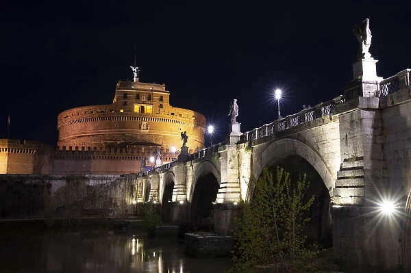 The Mausoleum of Hadrian (Sant Angelo Castle) at night, UNESCO World Heritage Site