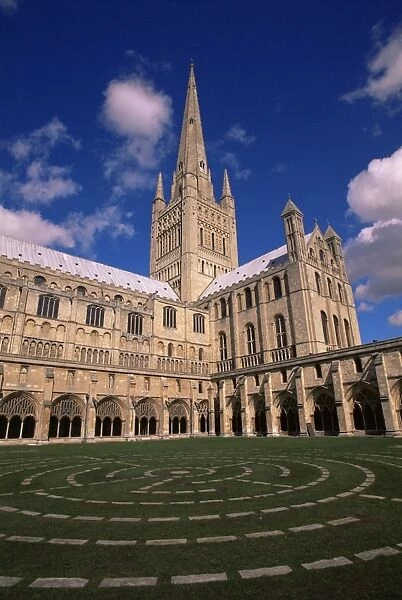 Maze in the Cloisters, Norwich Cathedral, Norwich, Norfolk, England, United Kingdom