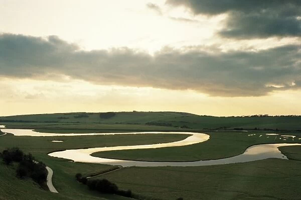Meanders in the Cuckmere River at Exceat (Excete), East Sussex, United Kingdom, Europe