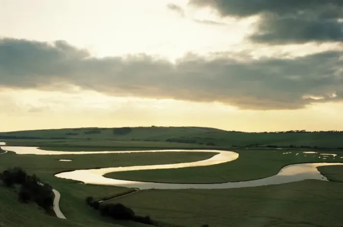 Framed Print : Meanders in the Cuckmere River at Exceat (Excete), East Sussex, United Kingdom, Europe