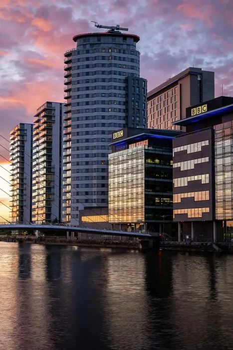 Framed Print : Media City at twilight, Salford Quays, Manchester, Lancashire, England, United Kingdom Framed Print : Media City at twilight, Salford Quays, Manchester, Lancashire, England, United Kingdom