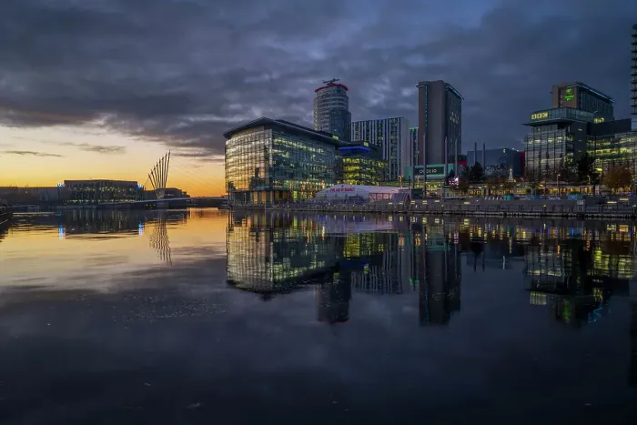 Framed Print : Media City UK at night, Salford Quays, Manchester, England, United Kingdom, Europe Framed Print : Media City UK at night, Salford Quays, Manchester, England, United Kingdom, Europe