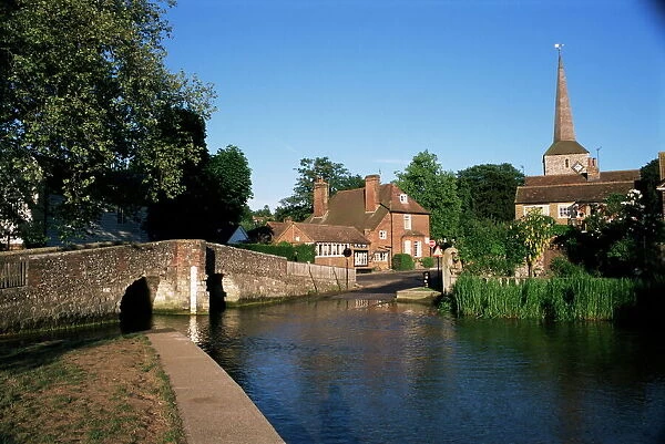 Medieval bridge and ford on River Darent, Eynsford, Kent, England, United Kingdom, Europe