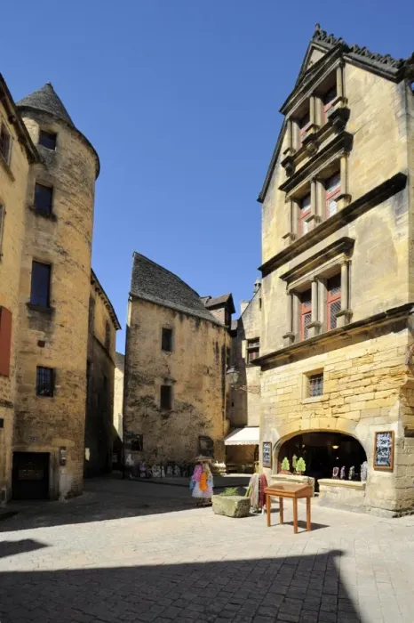 Framed Print : Medieval buildings in the old town, Sarlat, Sarlat le Caneda, Dordogne, France, Europe