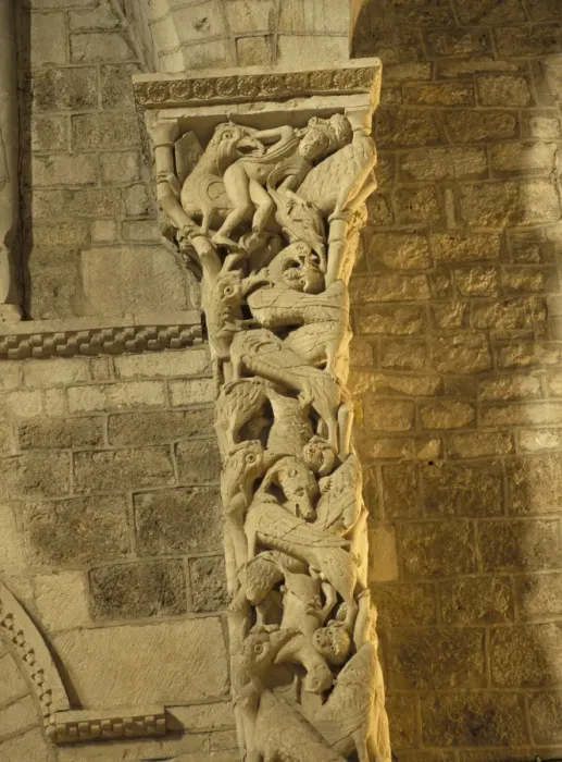 Framed Print : Medieval carving on a pillar within Eglise St. Maur (church of St. Maur) Framed Print : Medieval carving on a pillar within Eglise St. Maur (church of St. Maur)