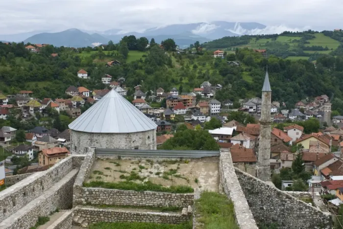 Framed Print : Medieval Castle with minaret, Travnik, Bosnia-Herzegovina, Europe