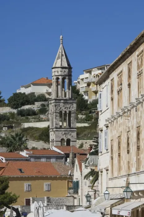 Framed Print : A medieval church belfry in the city of Hvar, island of Hvar, Dalmatia, Croatia, Europe Framed Print : A medieval church belfry in the city of Hvar, island of Hvar, Dalmatia, Croatia, Europe