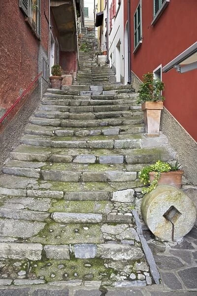 Medieval cobbled back streets of Varenna, Lake Como, Lombardy, Italy, Europe