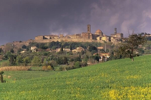 The medieval and Etruscan city of Volterra after a storm