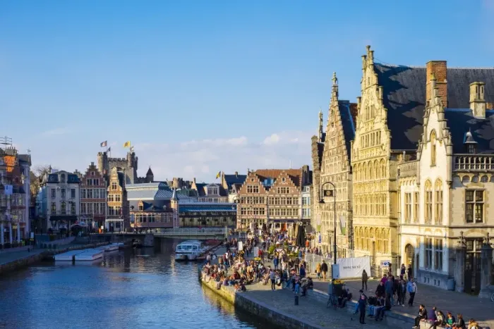 Framed Print : Medieval guild houses on Graslei and the Leie River, Ghent, Flanders, Belgium, Europe Framed Print : Medieval guild houses on Graslei and the Leie River, Ghent, Flanders, Belgium, Europe