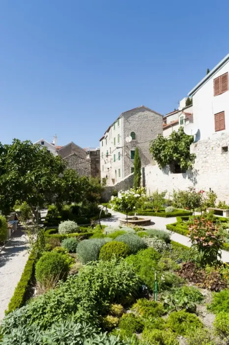 Framed Print : Medieval mediterranean garden of St. Lawrence Monastery, Sibenik, Dalmatia region, Croatia, Europe Framed Print : Medieval mediterranean garden of St. Lawrence Monastery, Sibenik, Dalmatia region, Croatia, Europe