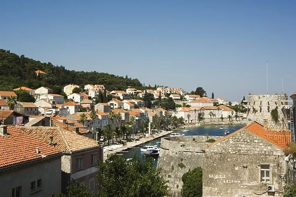 Medieval Old Town area on seafront, Korcula Island, Dalmatia Coast, Croatia, Europe