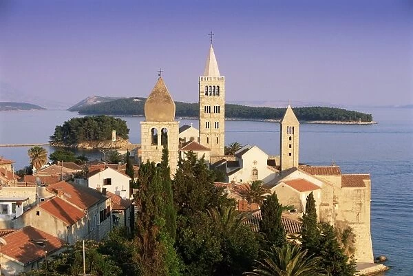 Medieval Rab Bell Towers and elevated view of the town, Rab Town, Rab Island