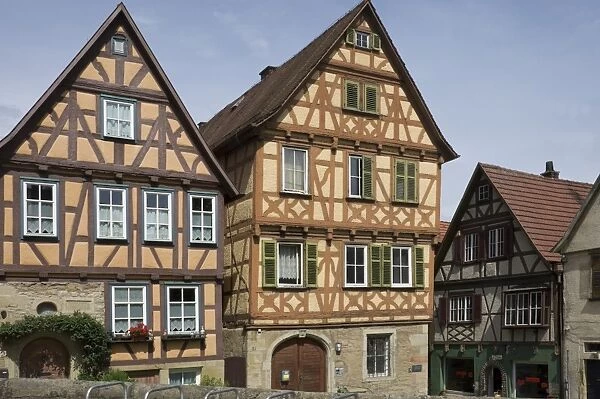 Medieval timbered and brick infill houses in Marbach am Neckar, Baden Wurttemberg, Germany, Europe